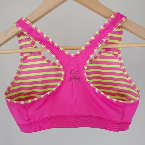 Nike Pro Stripe Sports Bra Medium Neon Pink Yellow - Picture 14 of 15
